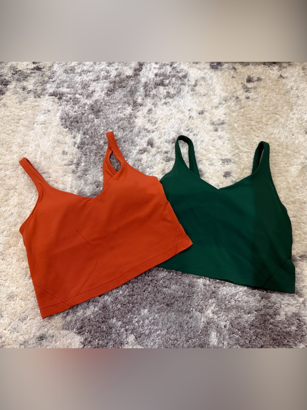lululemon athletica Orange and Forest Green Crop Tanks